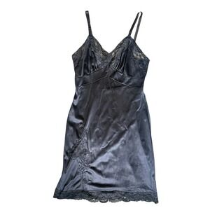 Bel Canto Vintage 1950s Slip Dress Floral Lace Embroidered 34 Short Black